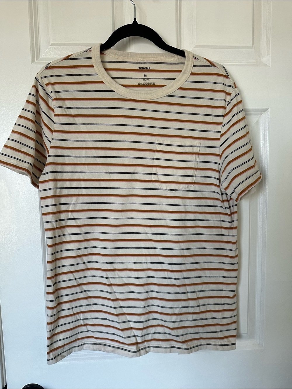 Sonoma Striped Pocket Crewneck T-Shirt - Beige/Brown